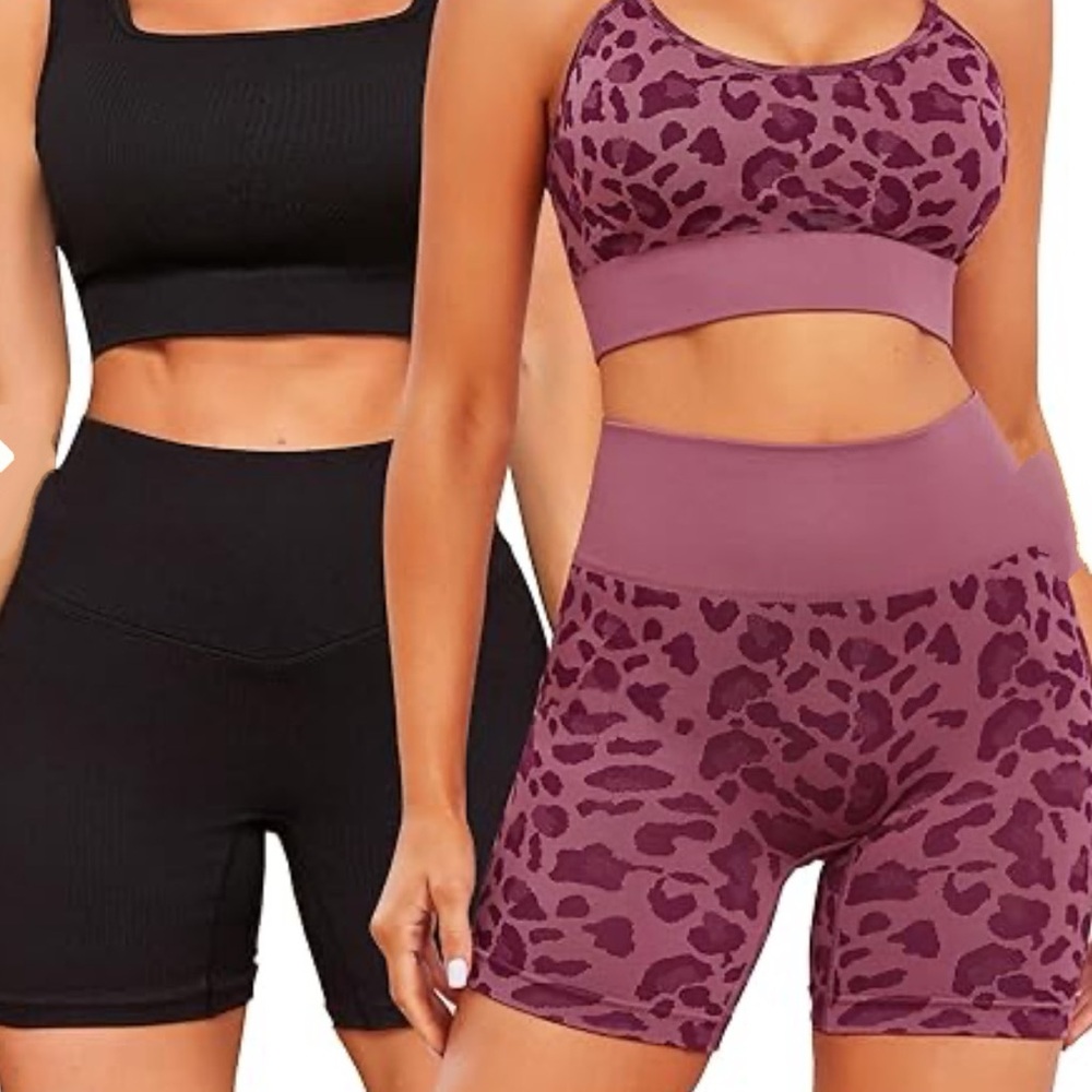 NWT Women’s Activewear Set - Black & Leopard Print Shorts - XS